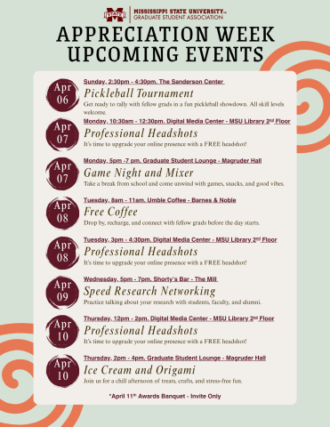 Summary of events for Grad Appreciation Week