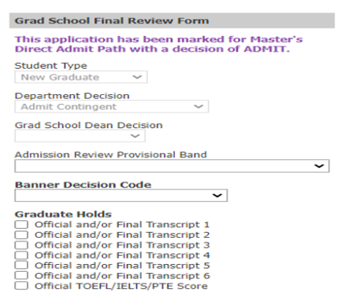 Direct admit instruction 1