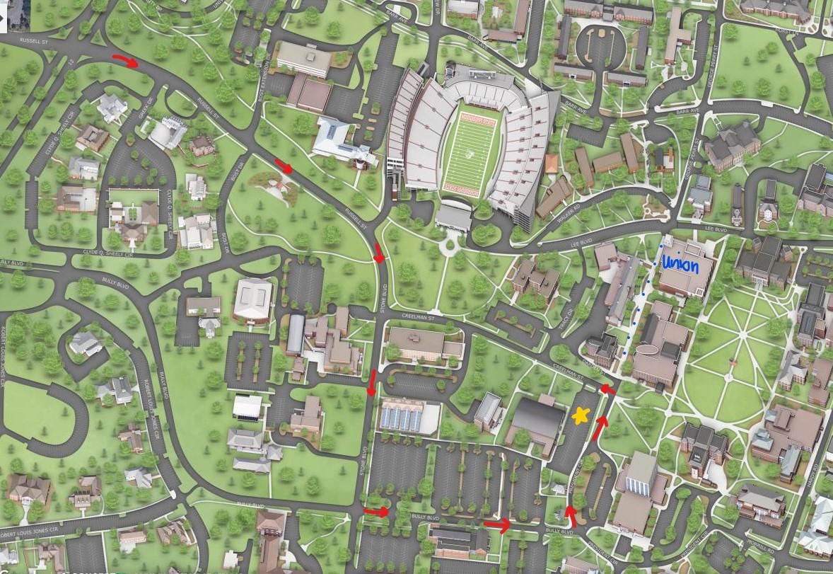 Campus Map to Allen Parking Lot